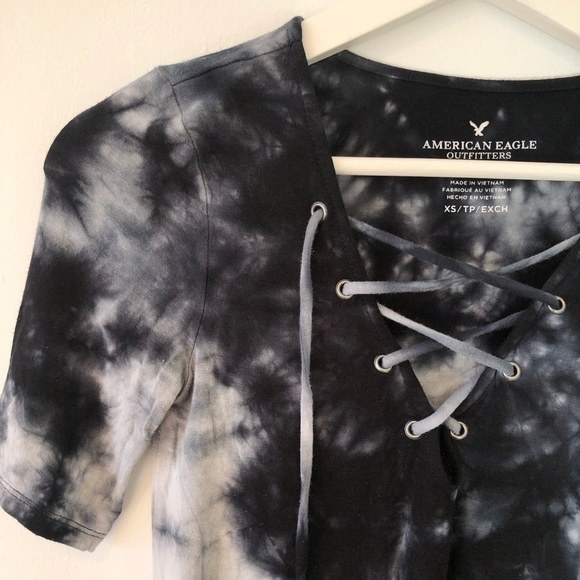 AEO Tie Dye Lace Up Top - Picture 5 of 7